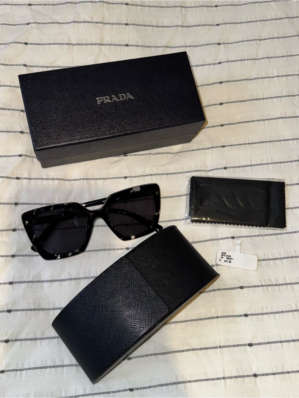 Prada Black Tortoiseshell Cat-Eye Sunglasses with Black Case
